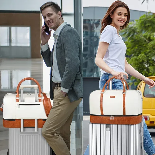 Vista 2 de Bolsa de fin de semana para mujeres y hombres con compartimento para zapatos, de piel sintética, bolsa de viaje para portátil de 20 pulgadas