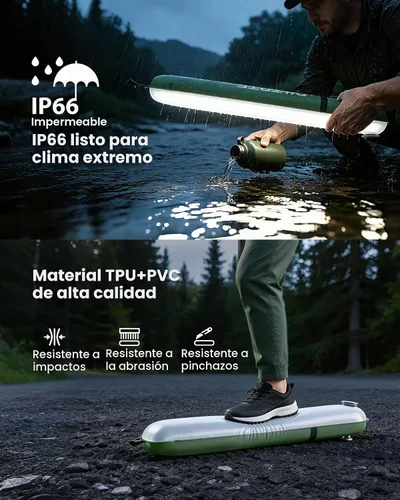 Vista 8 de Luces solares para campamento recargables, 4 modos de iluminación, lámpara inflable impermeable IP66 para senderismo, mochileros, supervivencia