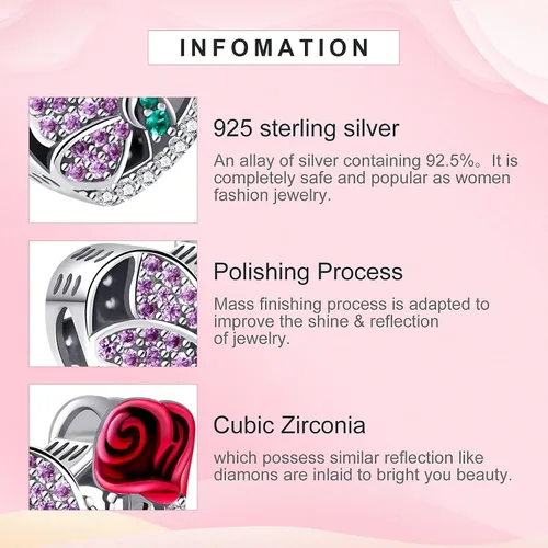 Vista 8 de NINGAN Juego de ofertas dijes de piedra natal y dije de mariposa de flor de rosa, Plata