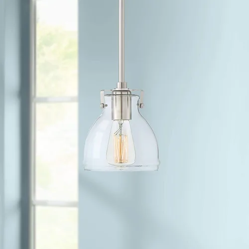 Vista 7 de Possini Euro Design Bellis - Mini iluminación colgante dorada suave de 6 pulgadas de ancho para casa de campo, industrial, rústico, transparente