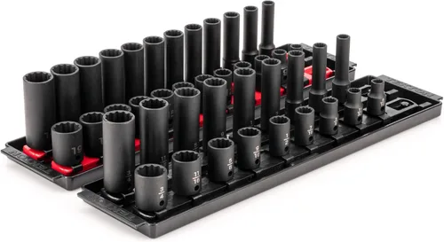 Vista 7 de TEKTON Juego de dados de impacto de 12 puntos de 3/8 pulgadas con rieles y bandeja, 18 piezas (5/16-3/4 pulgadas) SID91212