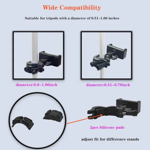 Vista 3 de Soporte de teléfono con abrazadera para micrófono, soporte de teléfono ajustable para micrófono, batería de música, con clip para iPhone 15