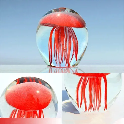 Vista 5 de Estatua de medusa de cristal de cristal, accesorios para decoración del hogar, fiesta de vacaciones, oficina, regalo de manualidades (rojo)