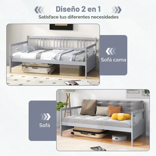 Vista 7 de KOMFOTT Marco de sofá cama de madera tamaño individual, marco de cama de sofá con soporte de listones de madera, no necesita somier, marco de sofá