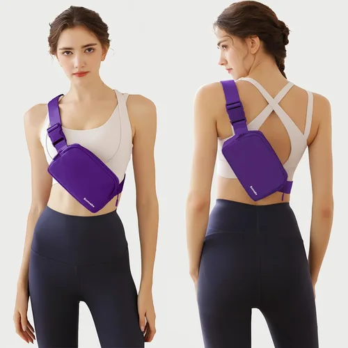 Vista 8 de Cangurera cruzada para mujer, mini bolsa para cinturón de 1 litro con correa ajustable de 32 a 51 pulgadas, bolsa de cintura pequeña para viajes