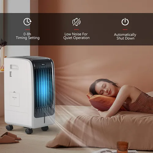 Vista 3 de COSTWAY Enfriador de aire evaporativo portátil para habitación, incluye control remoto, 2 paquetes de hielo, ventilador portátil sin aspas con 3