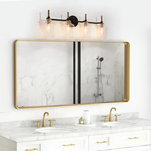 Vista 3 de Durent Lighting Lámparas de tocador de baño, 4 luces de baño sobre espejo, 28.5 pulgadas, negro y dorado