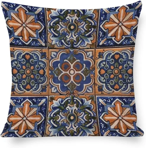 Vista 12 de Funda de cojín de lino con diseño de rayas bohemias, estilo bohemio, mexicano, retro, multicolor, funda de almohada decorativa de tela de lino