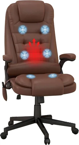 Vista 15 de HOMCOM, silla de oficina ejecutiva, ergonómica, piel sintética, con calor, masaje vibratorio., Cuero, Crema