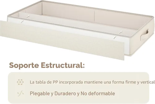 Vista 4 de Vailando Contenedores de almacenamiento para debajo de la cama, 6 pulgadas de alto y 60 litros debajo de la cama con asas resistentes y paredes Beige