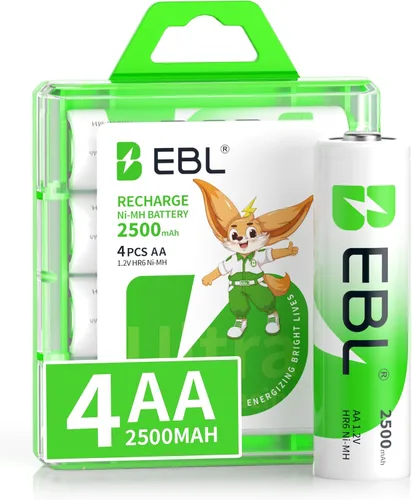 Vista 8 de EBL Baterías recargables AA de 1.2 V 2500 mAh de alto rendimiento precargadas pilas AA – 4