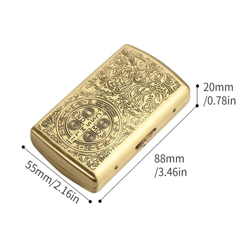 Vista 6 de Metal Embossed Cigarette Box, Can Hold 12 Pieces Thick Cigarettes, Unisex, Double Sided Spring Clip, Copper Chrome Plated Material, Pressure