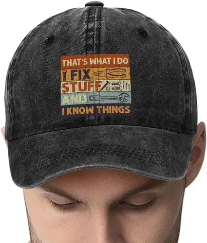 Vista 4 de I Fix Stuff and Know Things Sombrero para hombre, I Fix Things and I Know Stuff Hat, I Fix Things Hat 01 (negro)