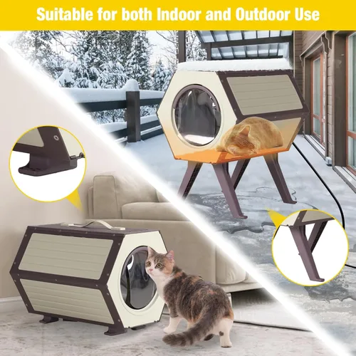 Vista 4 de Casa climatizada para gatos para invierno al aire libre, condominio combinado para gatos con temperatura y tiempo ajustables, refugio aislado