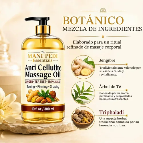 Vista 4 de Aceite de masaje anticelulítico, tonifica, reafirma y forma visiblemente con jengibre, árbol de té y hierbas naturales, fórmula no grasosa