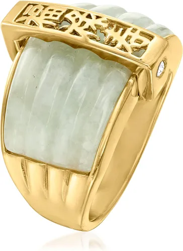 Vista 3 de Ross-Simons Jade Fortuna, Prosperidad, Longevidad Anillo con oro de 18 quilates sobre plata esterlina