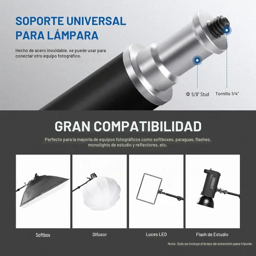 Vista 3 de NEEWER Brazo de trípode, de 35" a 61" (90 a 156cm) con contrapeso de 1.5kg y bolsa de arena, rosca de 1/4" compatible con caja de luz, luz
