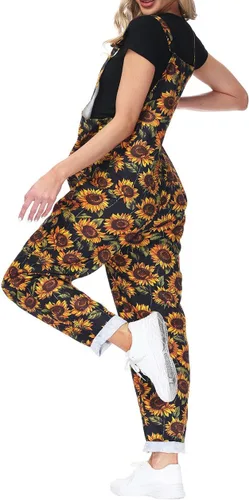 Vista 6 de hathne Overoles casuales con estampado floral para mujer, overol con peto harén