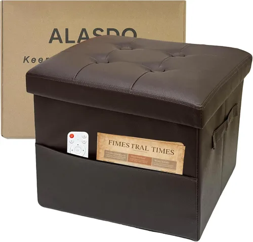 Vista 11 de ALASDO Reposapiés otomano de almacenamiento, otomano pequeño con almacenamiento, otomano plegable, reposapiés, banco para sala de estar, 17 x 13 x