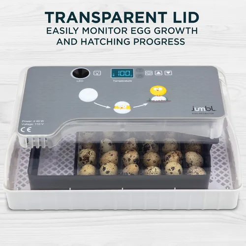 Vista 2 de Jumbl Incubadora de huevos transparente, máquina digital totalmente automática para eclosionar aves de corral, control de temperatura y girador