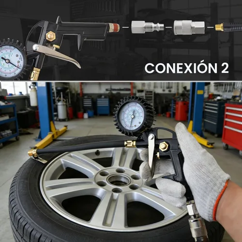 Vista 3 de Gunpla Kit de accesorios para compresor de aire de 19 piezas, accesorios de manguera de aire de alta resistencia y medidor de inflado de neumáticos
