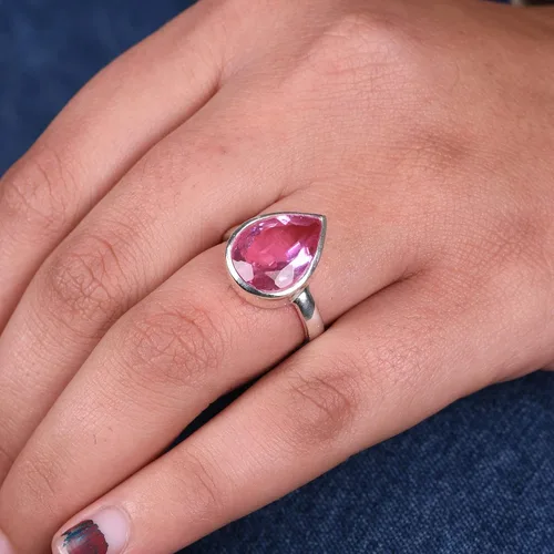 Vista 89 de PANOPLY Bio Pink Doublet Quartz Solid 925 Sterling Silver Ring for Women