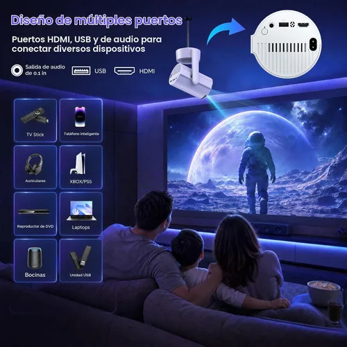 Vista 8 de Mini proyector portátil con WiFi y Bluetooth compatible con Netflix Blanco