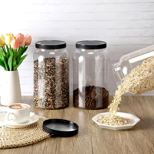 Vista 4 de Dandat 8 piezas 1 galón tarros de plástico transparente herméticos con tapa para despensa, tarros de boca ancha grandes, recipientes de plástico