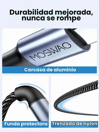 Vista 6 de MOSWAG Cable auxiliar a USB C, USB C a conector auxiliar de audio de 0.1 in