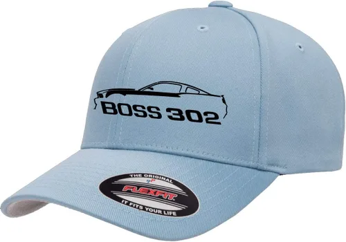 Vista 7 de 2012 2013 Ford Boss 302 Mustang Classic Car Outline Design Flexfit 6277 Gorra de béisbol atlética cabida Negro