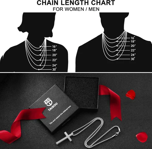 Vista 6 de 2 collares de cruz para hombres, plata y negro para hombre, collar con colgante de cruz de acero inoxidable para hombres, regalos de joyería