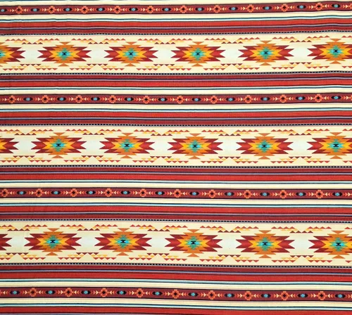 Vista 3 de Terracotta, Oro, Turquesa, Tucson, Mini, Raya, 100% Algodón, Tela, Sudoeste, Azetc Diseños, Elizabeth's Studios, 621E-TERRA, por The Yard