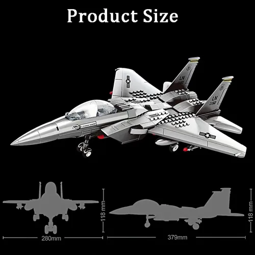 Vista 7 de Avión de combate F-15 Eagle militar compatible con Lego, avión de juguete de 270 piezas para niños de 10 años en adelante y adultos, juguetes