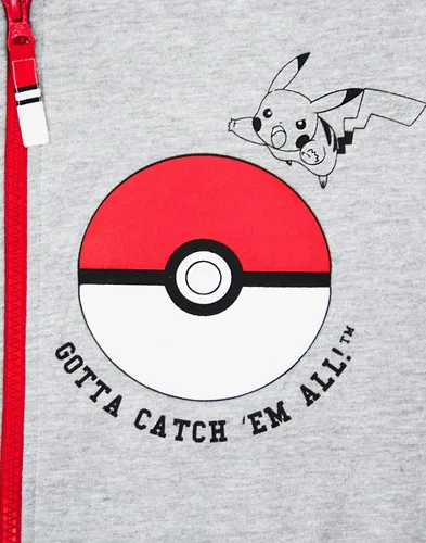 Vista 4 de Pokemon Sudadera con capucha para niños con cremallera y manga larga gris