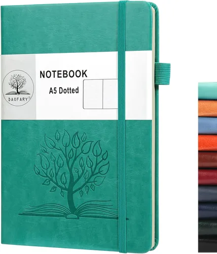 Vista 20 de Daofary Cuaderno de puntos con soporte para bolígrafo, cuaderno de cuadrícula de puntos A5 con 160 páginas, papel grueso de 2.95 oz/yd², diario
