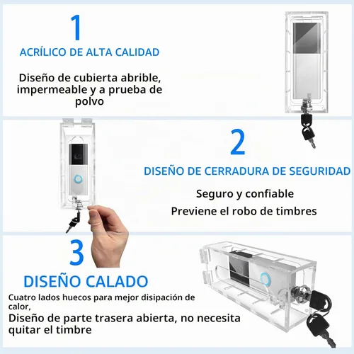 Vista 9 de Soporte de timbre de video antirrobo con llave, kit de cerradura de timbre de puerta altamente transparente, para montaje de timbre de timbre, sin