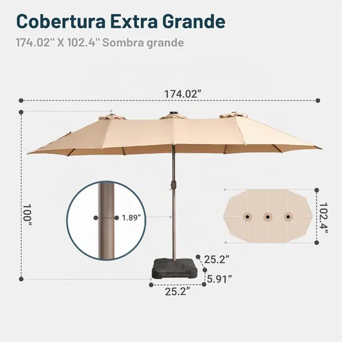 Vista 7 de HOOOWOOO Sombrilla de doble cabeza de 15 pies para patio al aire libre con Beige