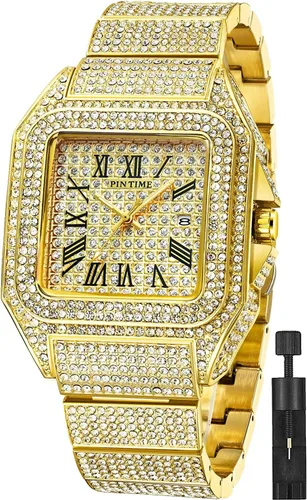Vista 17 de Gosasa Reloj de Moda Hip Hop para Hombre, con Detalles de Cristal, Reloj Bling Bling, Caja Rectangular, Correa de Pulsera de Acero Inoxidable, Reloj