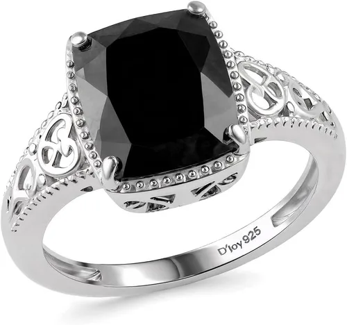 Vista 8 de Black Tourmaline 925 Sterling Silver Statement Ring for Women Octágono