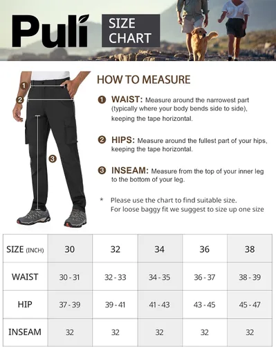 Vista 6 de PULI Pantalones de senderismo impermeables para hombre, ajustados, elásticos, ligeros, con bolsillos
