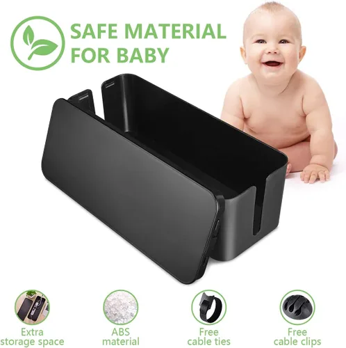 Vista 2 de Caja organizadora de cables, caja organizadora de cables grande para ocultar la regleta de alimentación y debajo del escritorio, organizador de Negro