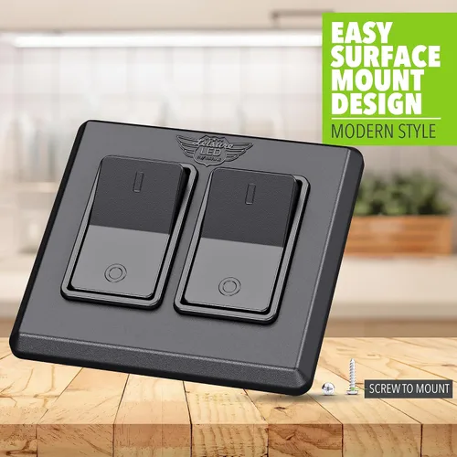 Vista 4 de Interruptor de doble SPST moderno con tapa, 12 voltios, para RV, remolque, caravana, con etiqueta adhesiva (negro)