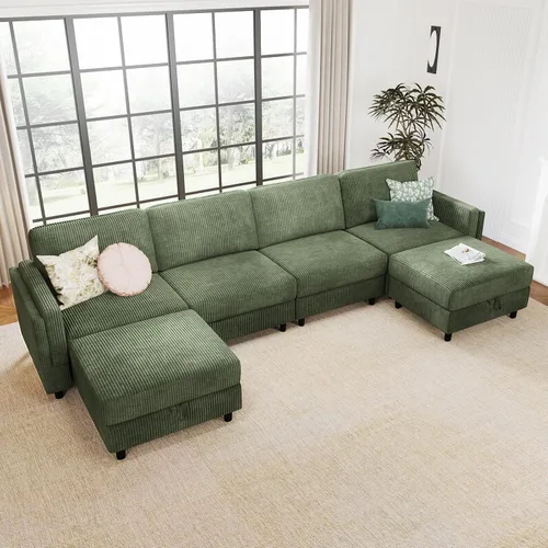 Vista 20 de KKL Sofá cama modular modular con otomana de almacenamiento, sofá cama convertible en forma de L/U para sala de estar, diseño reversible moderno