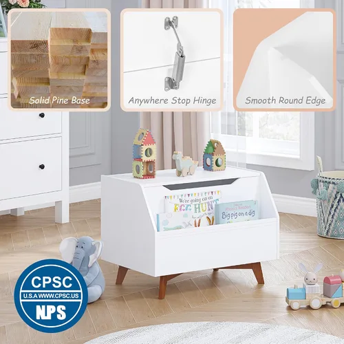 Vista 3 de UTEX Caja de juguetes para niños, baúl de juguetes de madera, banco organizador de almacenamiento para niños con área de almacenamiento frontal