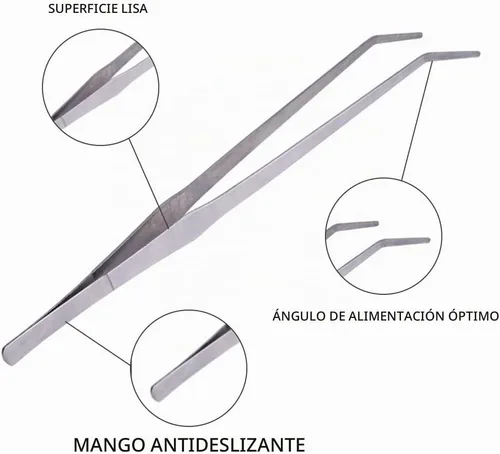 Vista 4 de Pinzas de acuario de mango extralargo para servir, pinzas de alimentación, paquete de 2 pinzas rectas y curvas de acero inoxidable para peceras