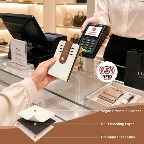 Vista 4 de Billeteras para mujer con bloqueo RFID, Cocodrilo marrón beige, Moderno