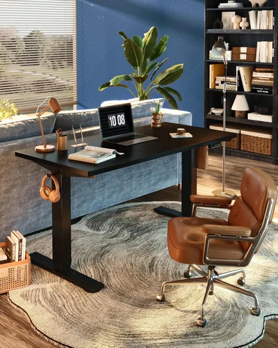 Vista 2 de FLEXISPOT EN1 - Escritorio de pie de una pieza, 40"x24" de escritorio sin costuras, eléctrico, altura ajustable para oficina en casa, salas de Negro