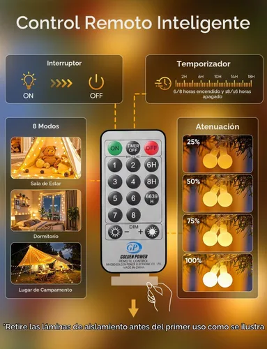 Vista 7 de Minetom Guirnalda de luces con forma de globo, 33 pies, 100 luces LED enchufables, 8 modos con control remoto, mini luces de globo para interiores