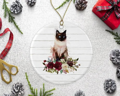 Vista 2 de Adorno de gato siamés – Adorno de gato de regalo para mascotas – Adorno de Navidad de gato siamés – Regalo para los amantes de los gatos siameses