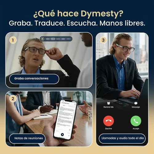 Vista 2 de Lentes inteligentes AI, audio Bluetooth de oído abierto, grabación de voz, traducción en tiempo real, transcripción de reuniones, marco de titanio